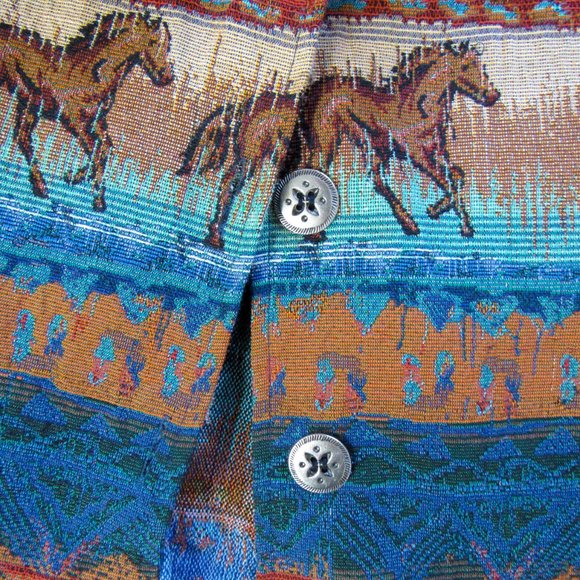 SOLFD🖤VINTAGE Western Tapestry Textile Jacket Woven Lightweight Cotton Button - Picture 5 of 9